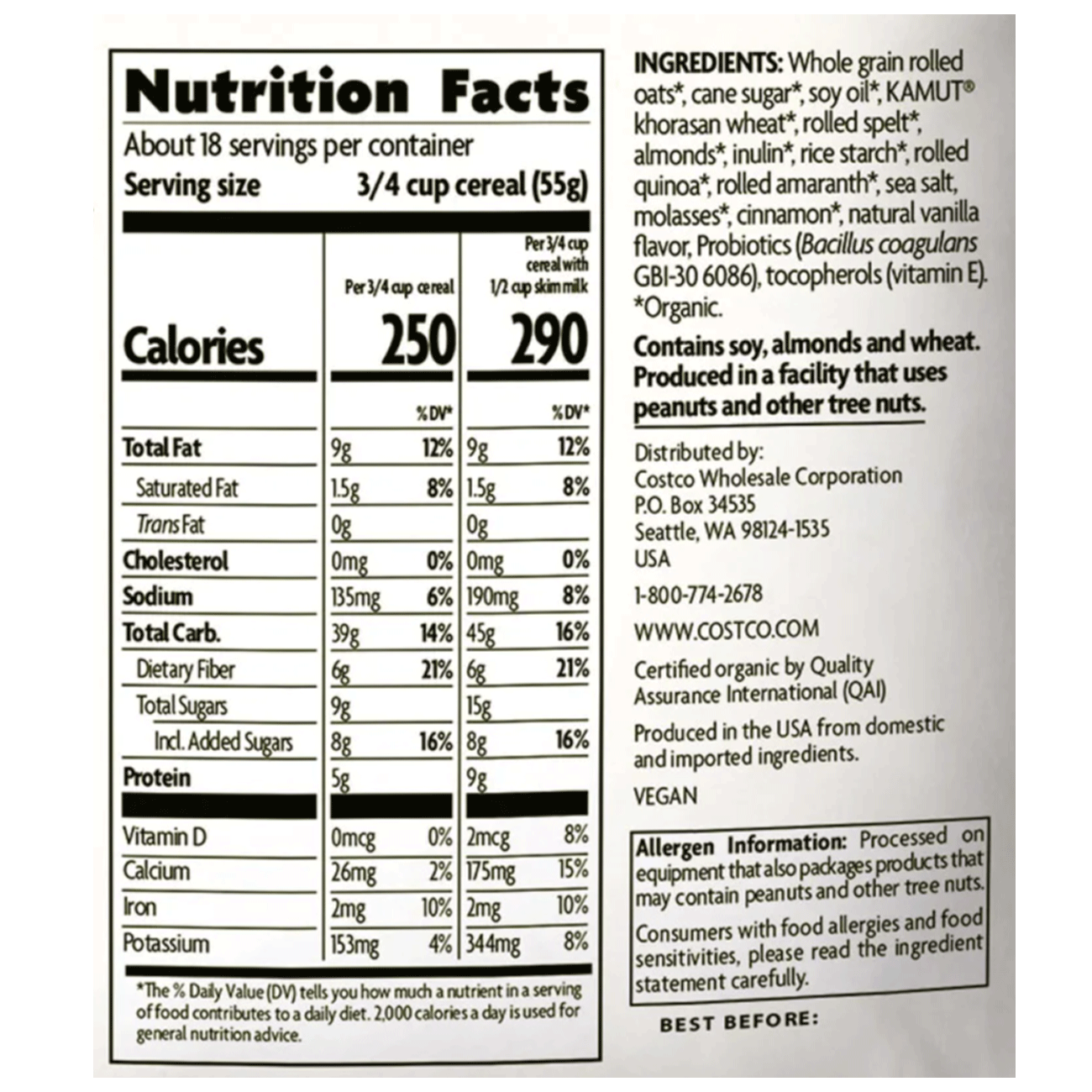 Kirkland Signature 커클랜드 시그니처 오가닉 에인션트 그레인 그래놀라 - 35.3 oz (1 kg)