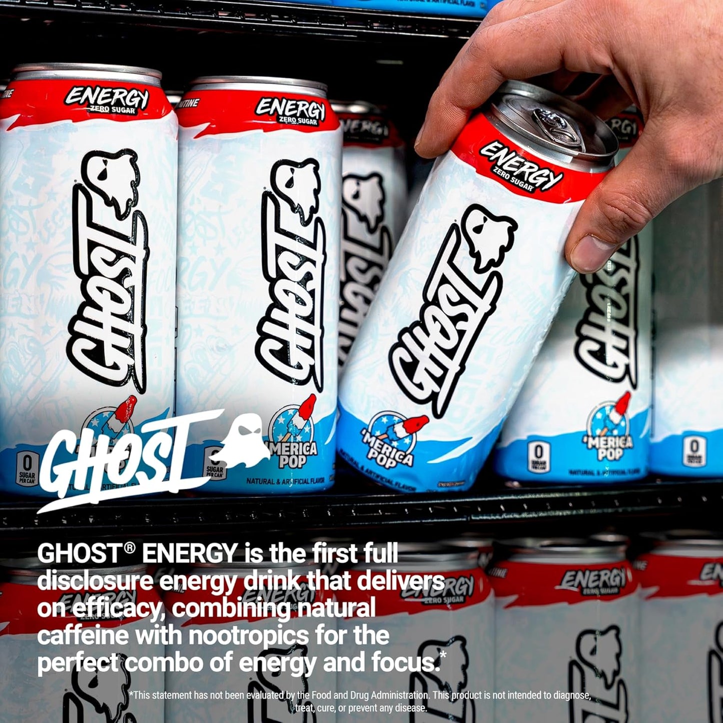 GHOST 'Merica Pop Energy Drink — 16 fl oz (473mL) × 12 Cans