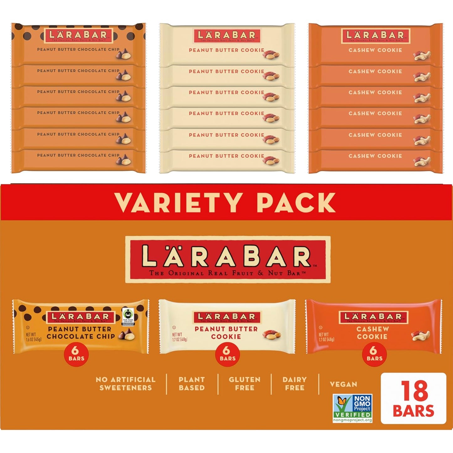 Larabar Fruit & Nut Bar — Variety Pack, 1.6 oz (45g) × 18 Bars