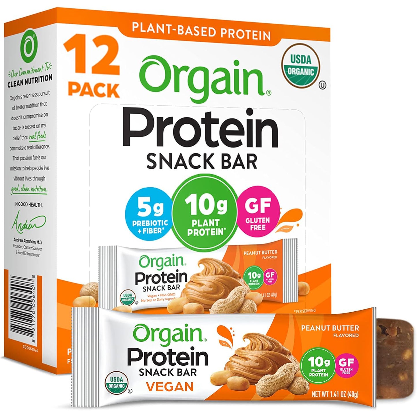 Orgain Organic Vegan Protein Bar — 1.41 oz (40g) × 12 Bars