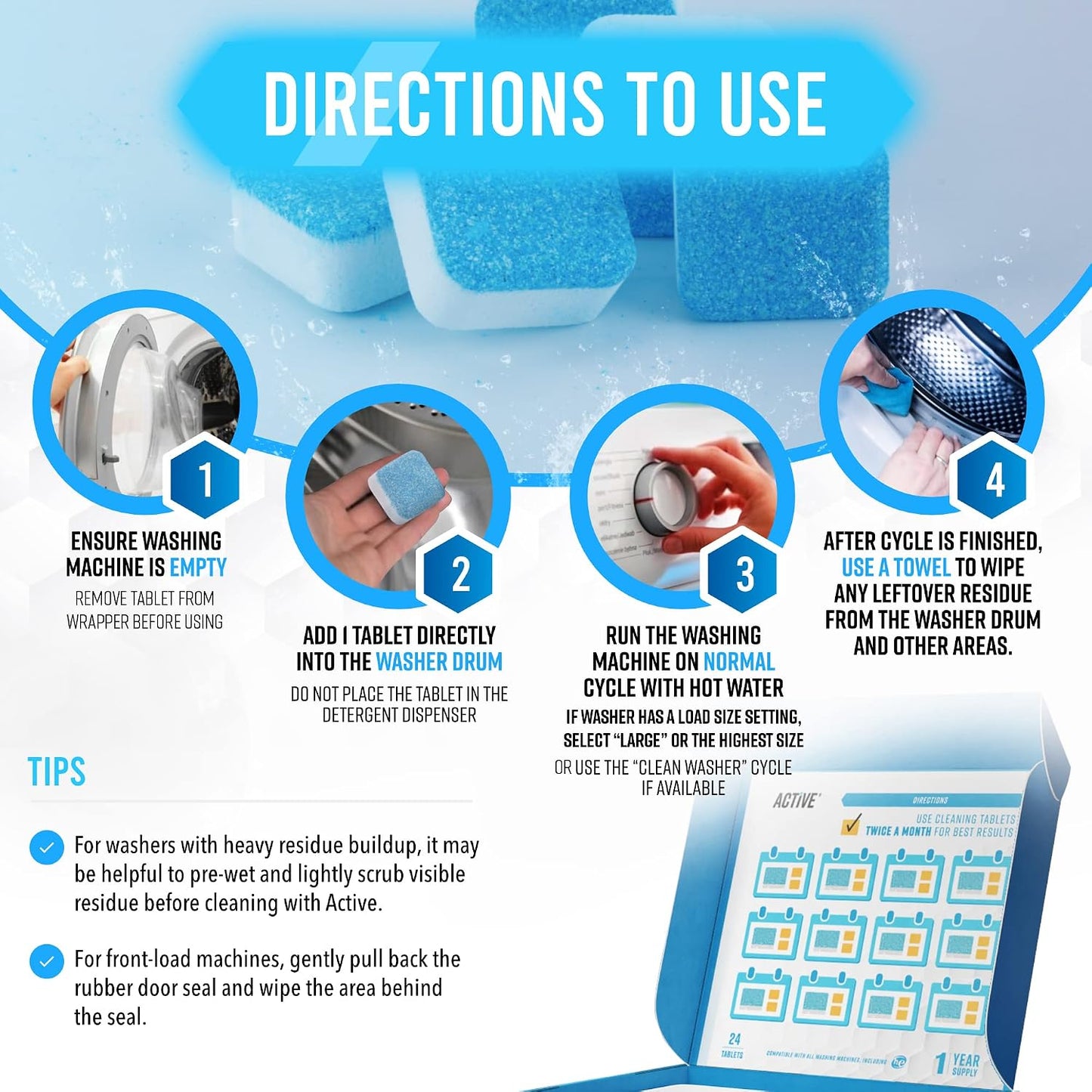 ACTIVE Washing Machine Cleaner Descaler - 24 Count