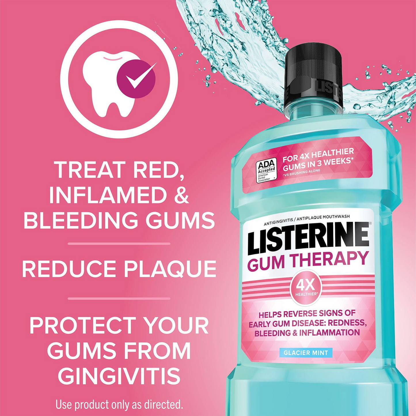 Listerine 리스테린 검 테라피 안티 지진지비티스 구강세정제 글래이셔 민트 패밀리 2팩 잇몸 질환 타겟 치료·에센셜 오일 (2 × 50.72 fl oz / 1.5L)