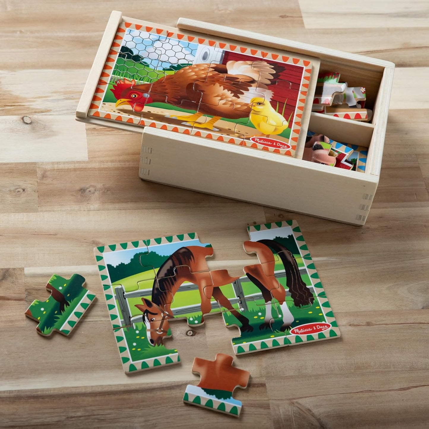 Melissa & Doug 멜리사 앤 더그 4-in-1 원목 농장 직소 퍼즐 세트 48조각 보관함 포함 (3-6세)