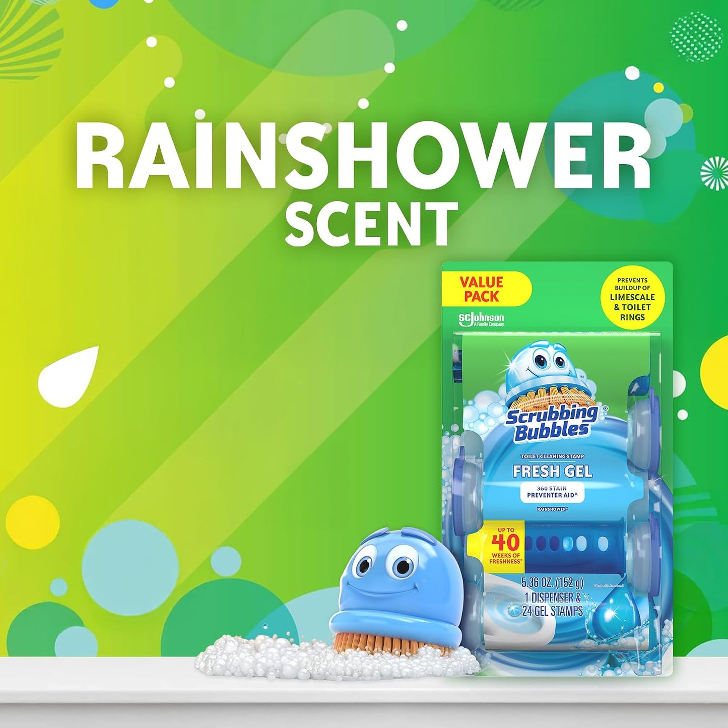Scrubbing Bubbles Fresh Gel Toilet Bowl Cleaning Stamps - Rainshower - 9.72 fl oz (287mL)