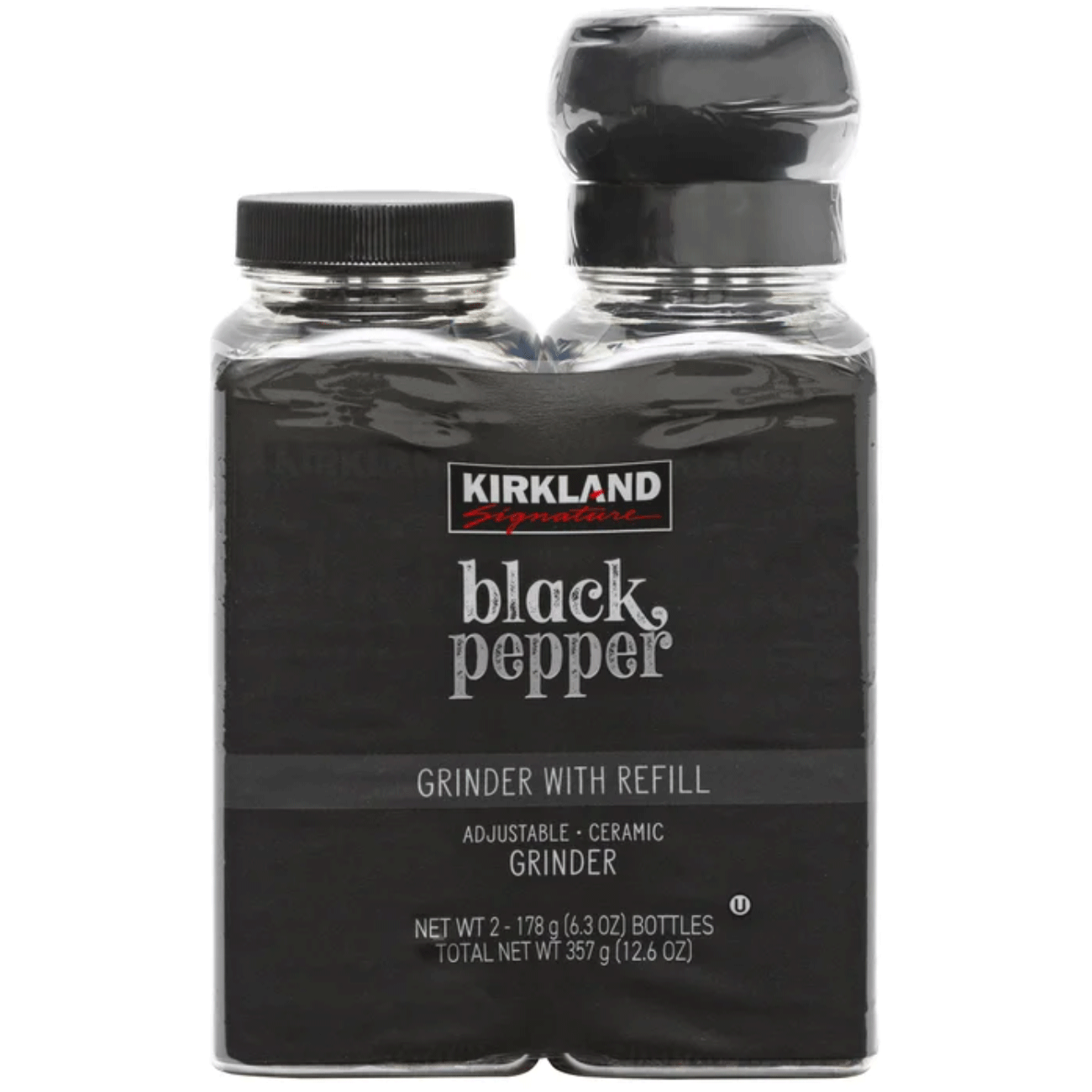 Kirkland Signature, Black Pepper with Grinder - 6.3 oz (179 g) - 2 Bottles (with Grinder)