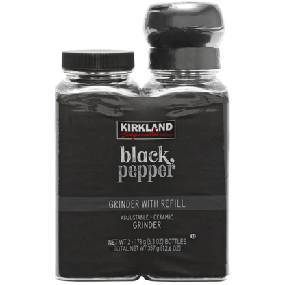 Kirkland Signature, Black Pepper with Grinder - 6.3 oz (179 g) - 2 Bottles (with Grinder)