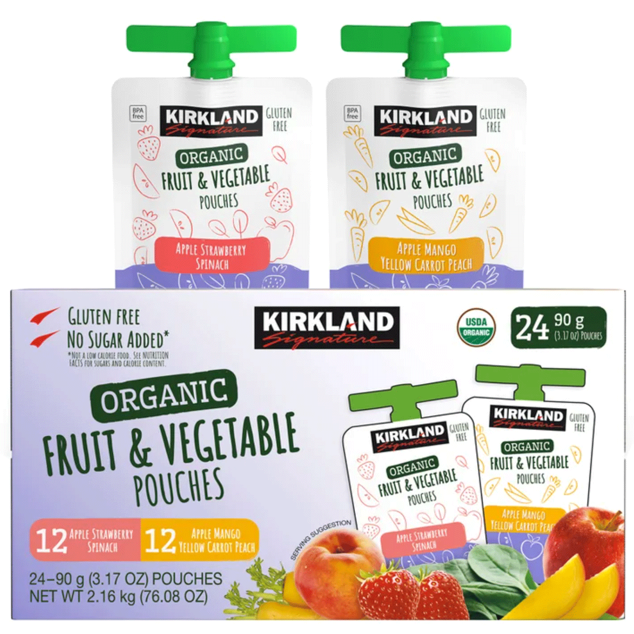 Kirkland Signature, Organic Fruit and Vegetable Pouches, Variety Pack - 3.17 oz (90 g) - 24 Pouches