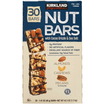 Kirkland Signature 커클랜드 시그니처 코코아 드리즐 & 천일염 너트 바 - 1.41 oz (40 g) - 30 Bars