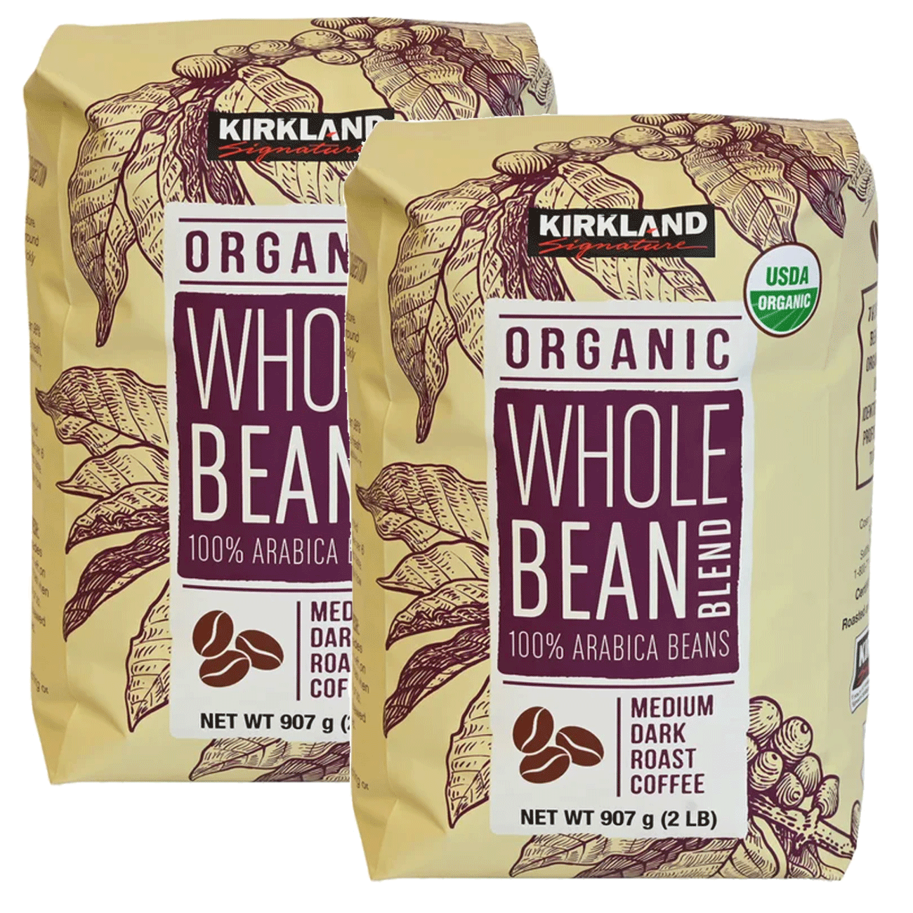 Kirkland Signature USDA Organic Whole Bean Blend - 2 lb (907 g) - 2 Bags