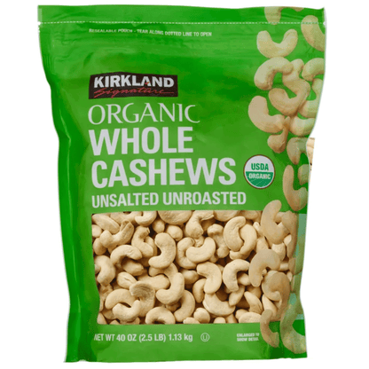 Kirkland Signature Organic Whole Cashews, Unsalted, Unroasted - 40 oz (2.5 lb) / 1.13kg