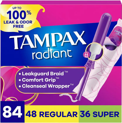 Tampax 탐팩스 라디언트 탐폰 — Flex-Foam 어플리케이터, FlexiShield 상단