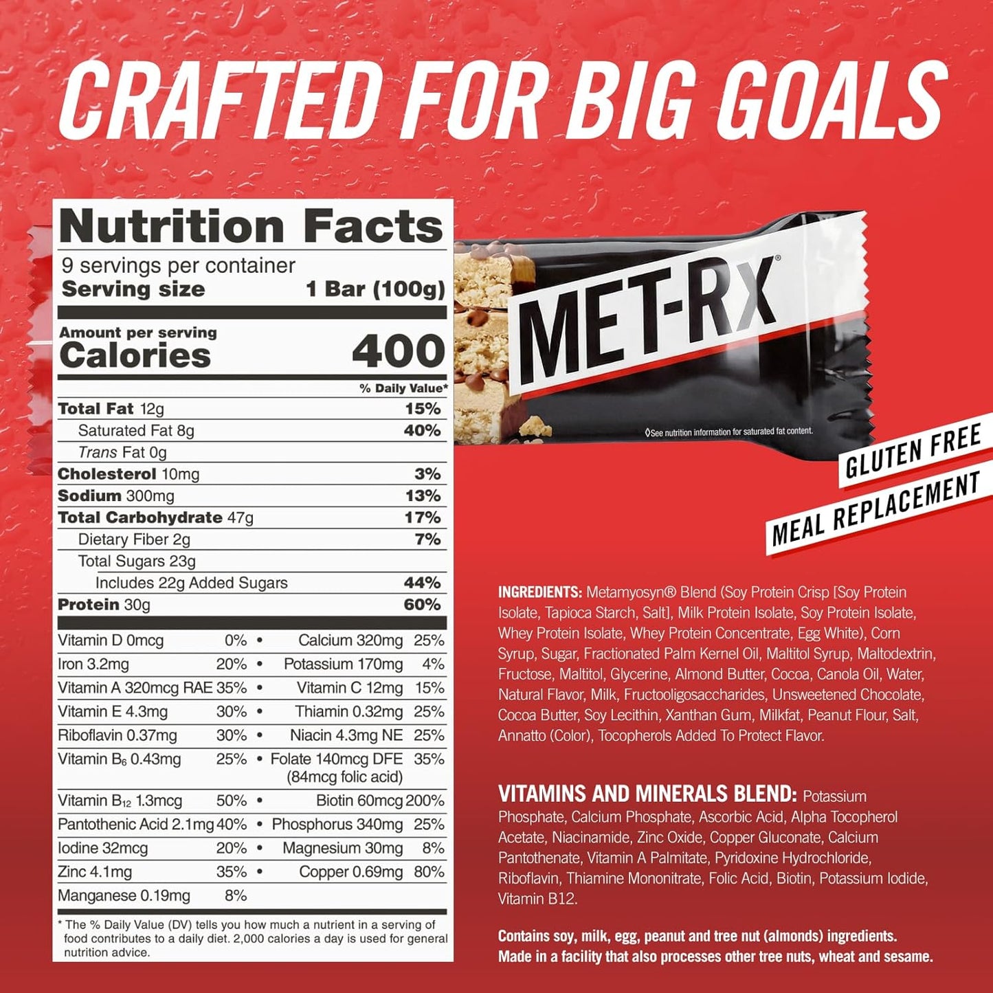 MET-Rx Protein Bar — 3.5 oz (100g) × 9 Bars