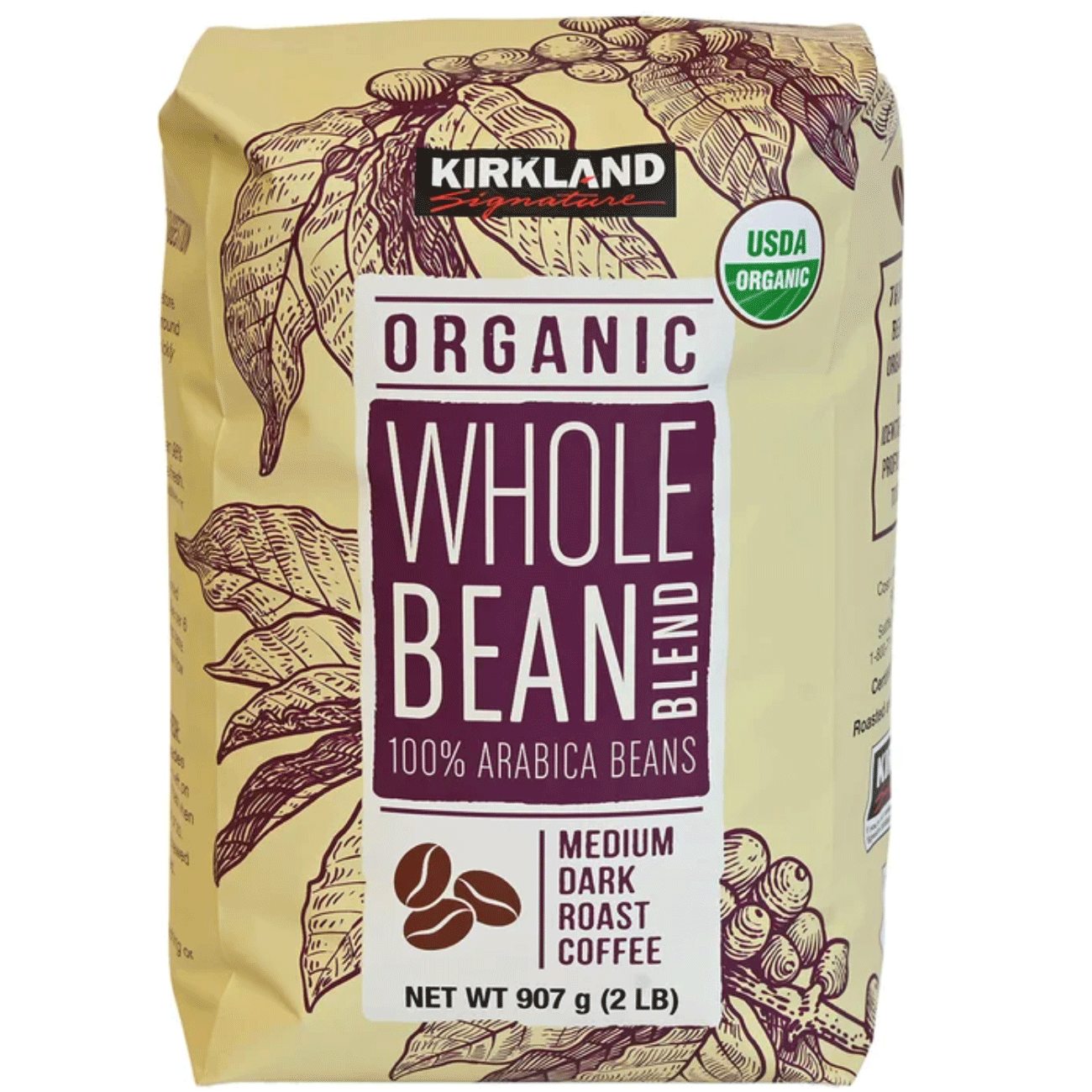 Kirkland Signature USDA Organic Whole Bean Blend - 2 lb (907 g) - 2 Bags