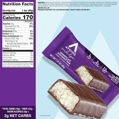 Atkins Endulge Snack Bar — Chocolate Coconut, 1.41 oz (40g) × 16 Bars