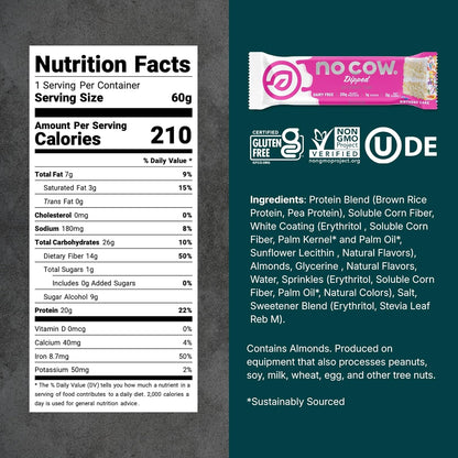 No Cow Vegan Protein Bar — 2.12 oz (60g) × 12 Bars