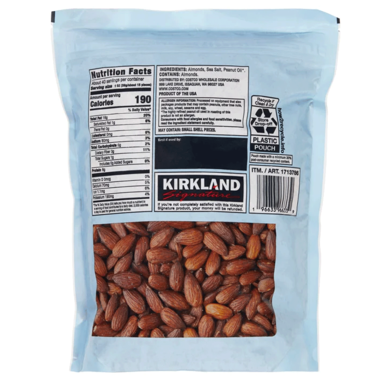 Kirkland Signature Roasted Almonds, Sea Salt - 40 oz (2.5 lbs) / (1.13 kg)