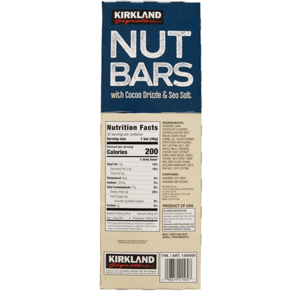 Kirkland Signature 커클랜드 시그니처 코코아 드리즐 & 천일염 너트 바 - 1.41 oz (40 g) - 30 Bars