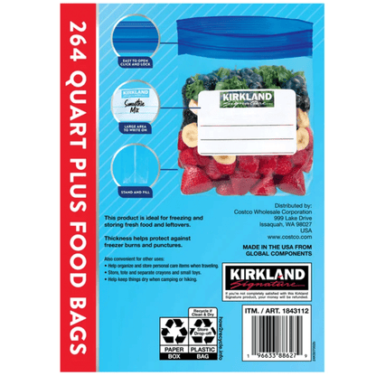 Kirkland Signature Freezer Quart Plus Bags - 264 Bags