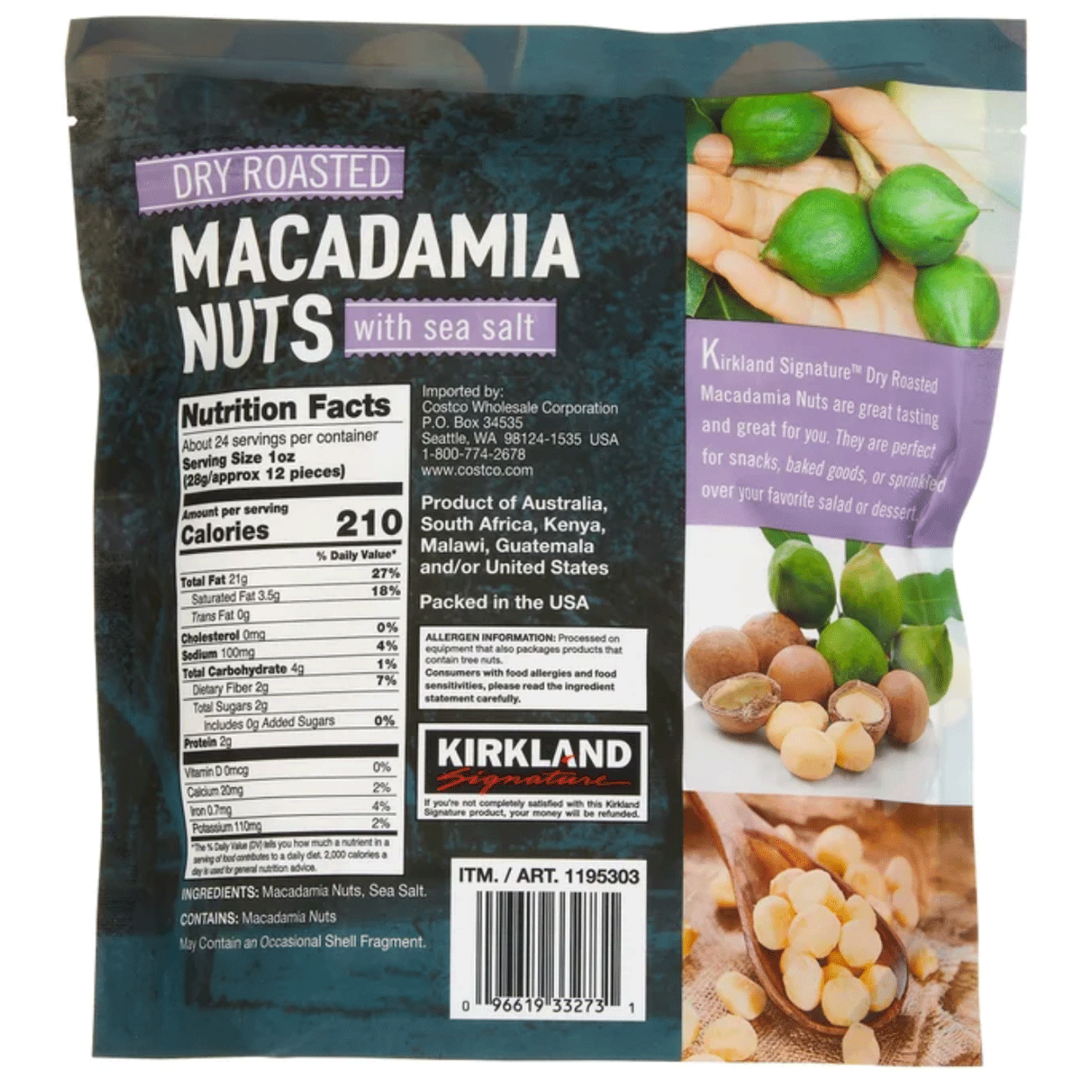 Kirkland Signature Dry Roasted Macadamia Nuts - 24 oz (1.5 lbs) / (680 g)