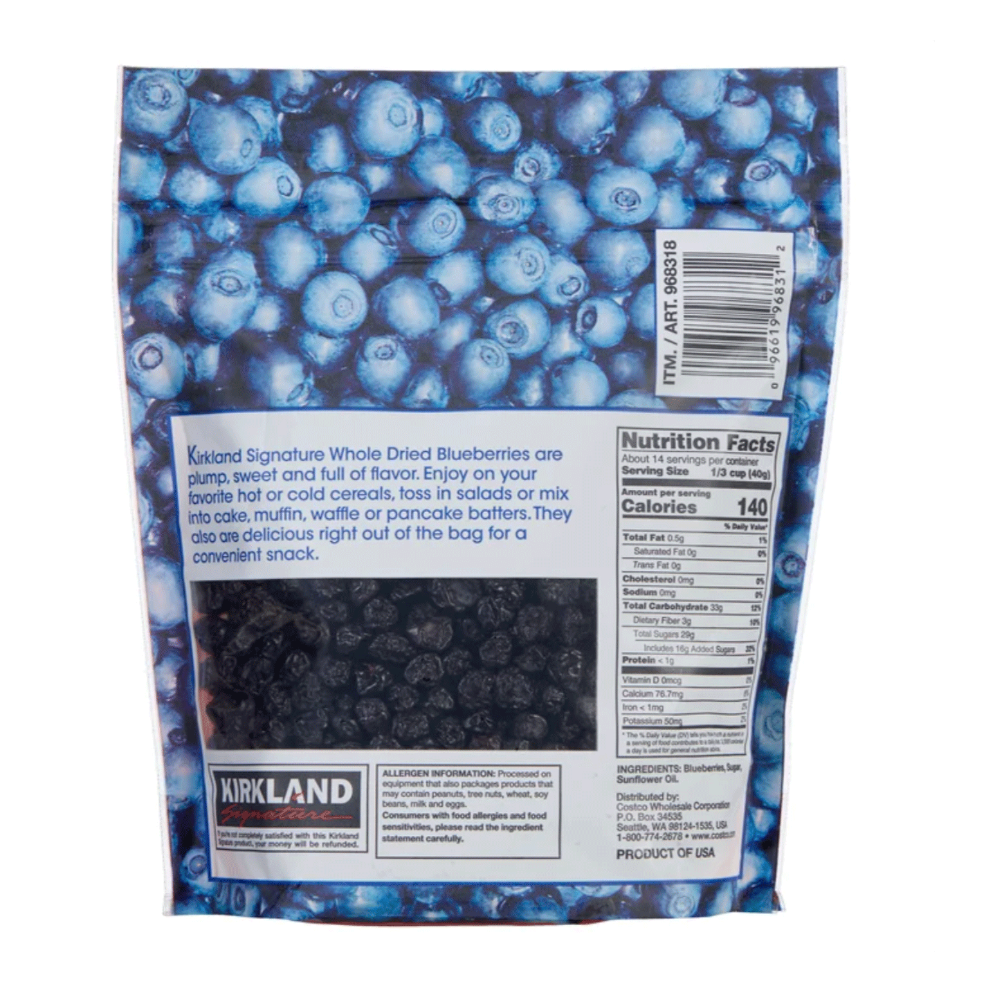 Kirkland Signature, Whole Dried Blueberries - 20 oz (1 lb 4 oz) / (567 g)