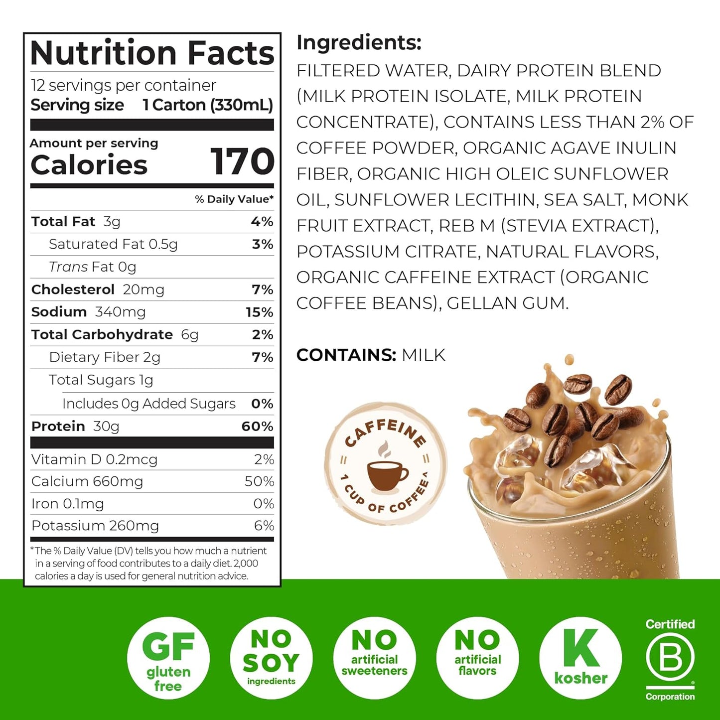 Orgain 30g High Protein Shake — 11 fl oz (325mL) × 12 Bottles