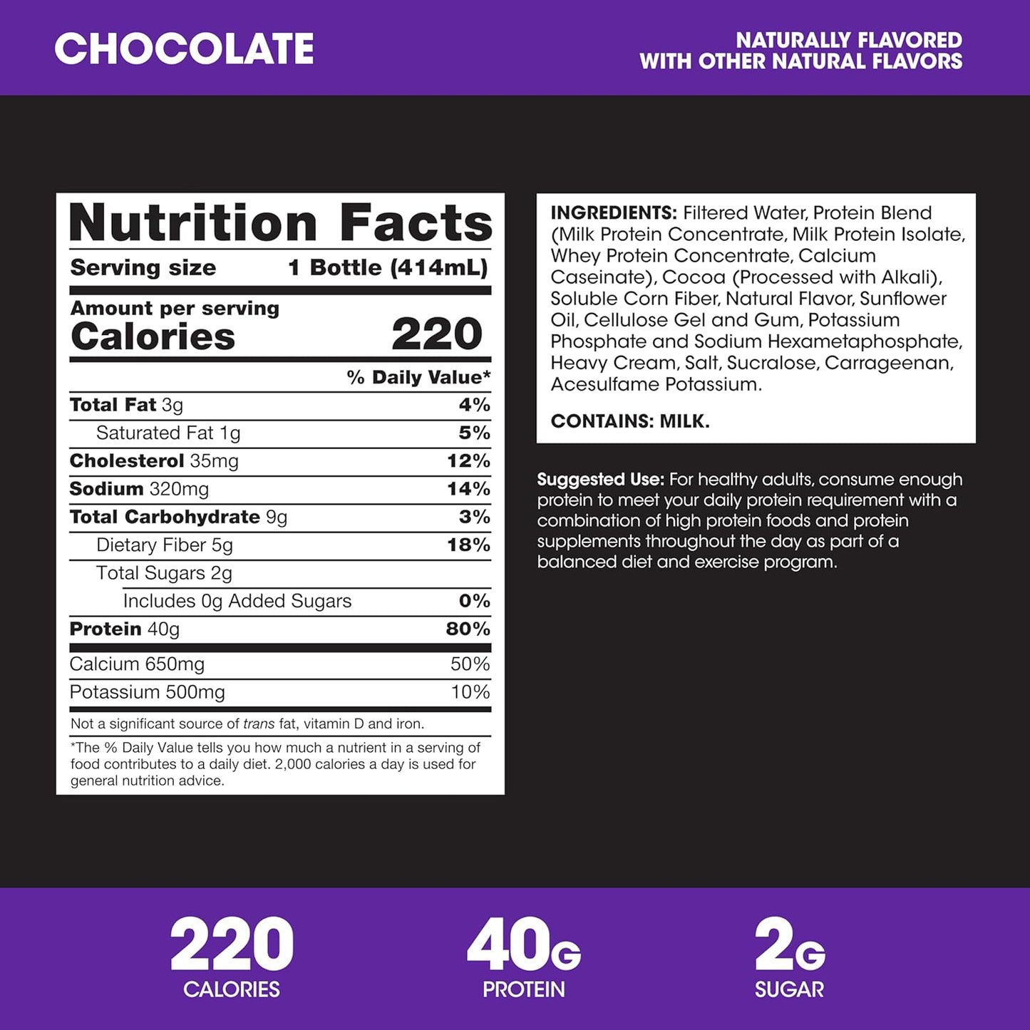 Optimum Nutrition 40g Protein Shake — 14 fl oz (414mL) × 12 Bottles