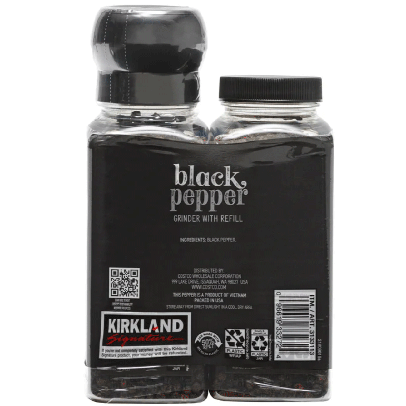 Kirkland Signature, Black Pepper with Grinder - 6.3 oz (179 g) - 2 Bottles (with Grinder)