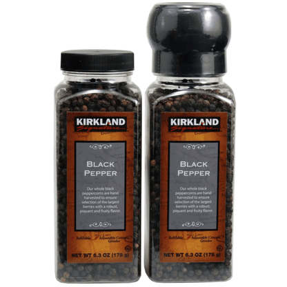 Kirkland Signature, Black Pepper with Grinder - 6.3 oz (179 g) - 2 Bottles (with Grinder)