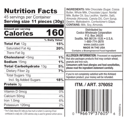 Kirkland Signature Almonds, Milk Chocolate - 3 lbs / (1.36 kg)