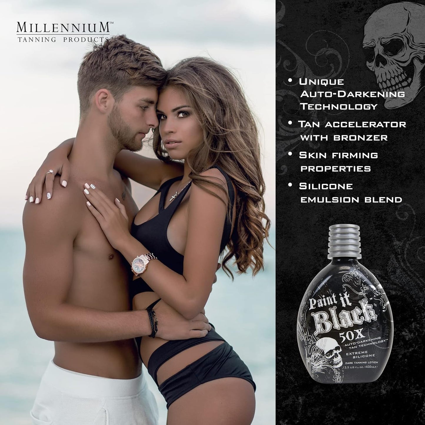 Millennium Tanning 밀레니엄 태닝 페인트 잇 블랙 50X — 입문용 이중 브론저 로션