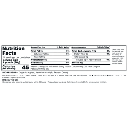 Kirkland Signature, Organic Applesauce - 3.17 oz (90 g) - 24 Pouches