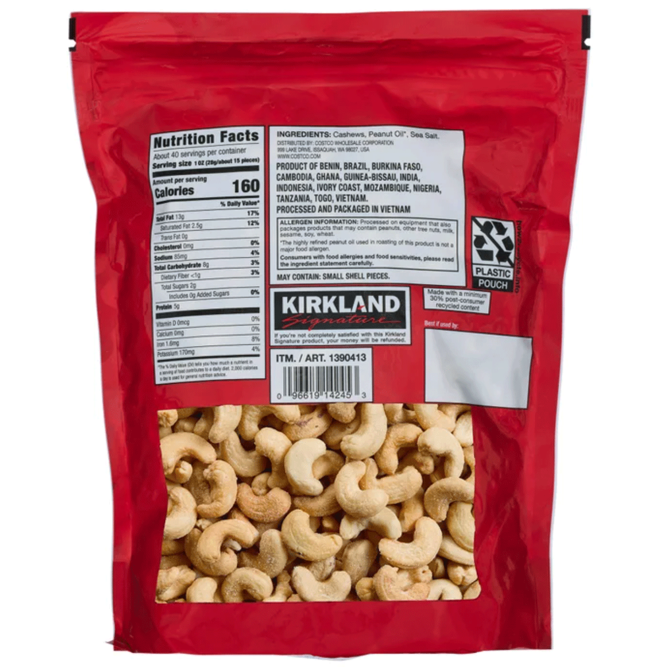 Kirkland Signature Fancy Whole Cashews - 40 oz (2.5 lbs) / (1.13 kg)