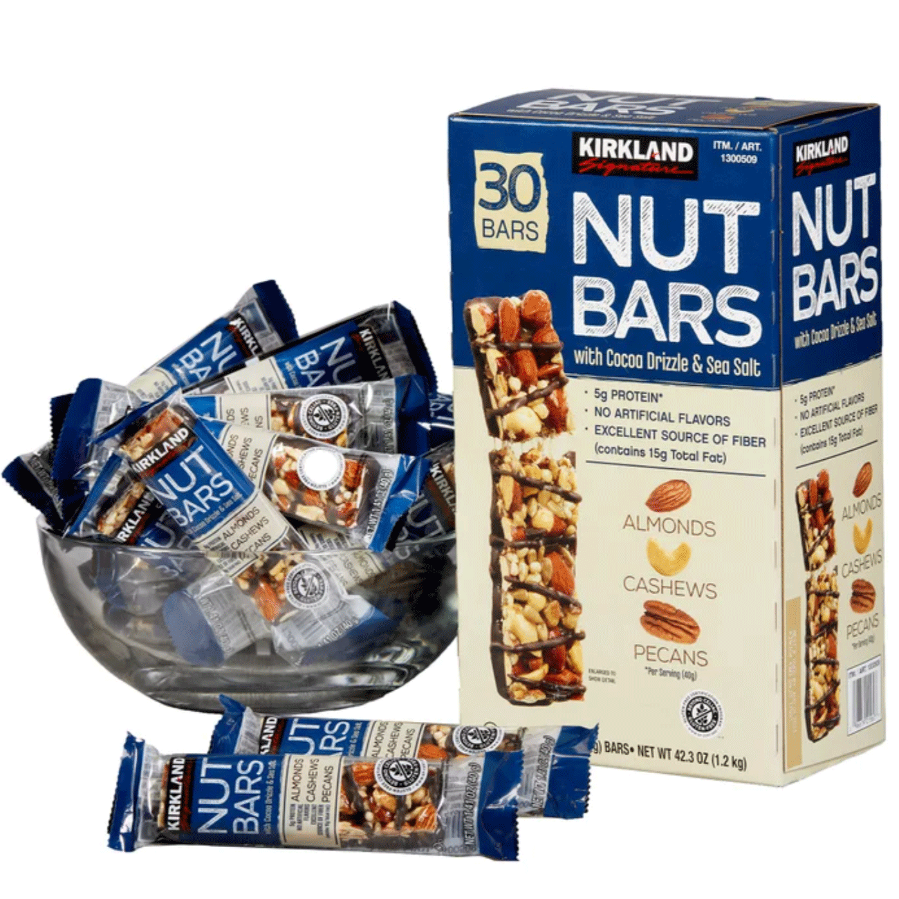 Kirkland Signature 커클랜드 시그니처 코코아 드리즐 & 천일염 너트 바 - 1.41 oz (40 g) - 30 Bars