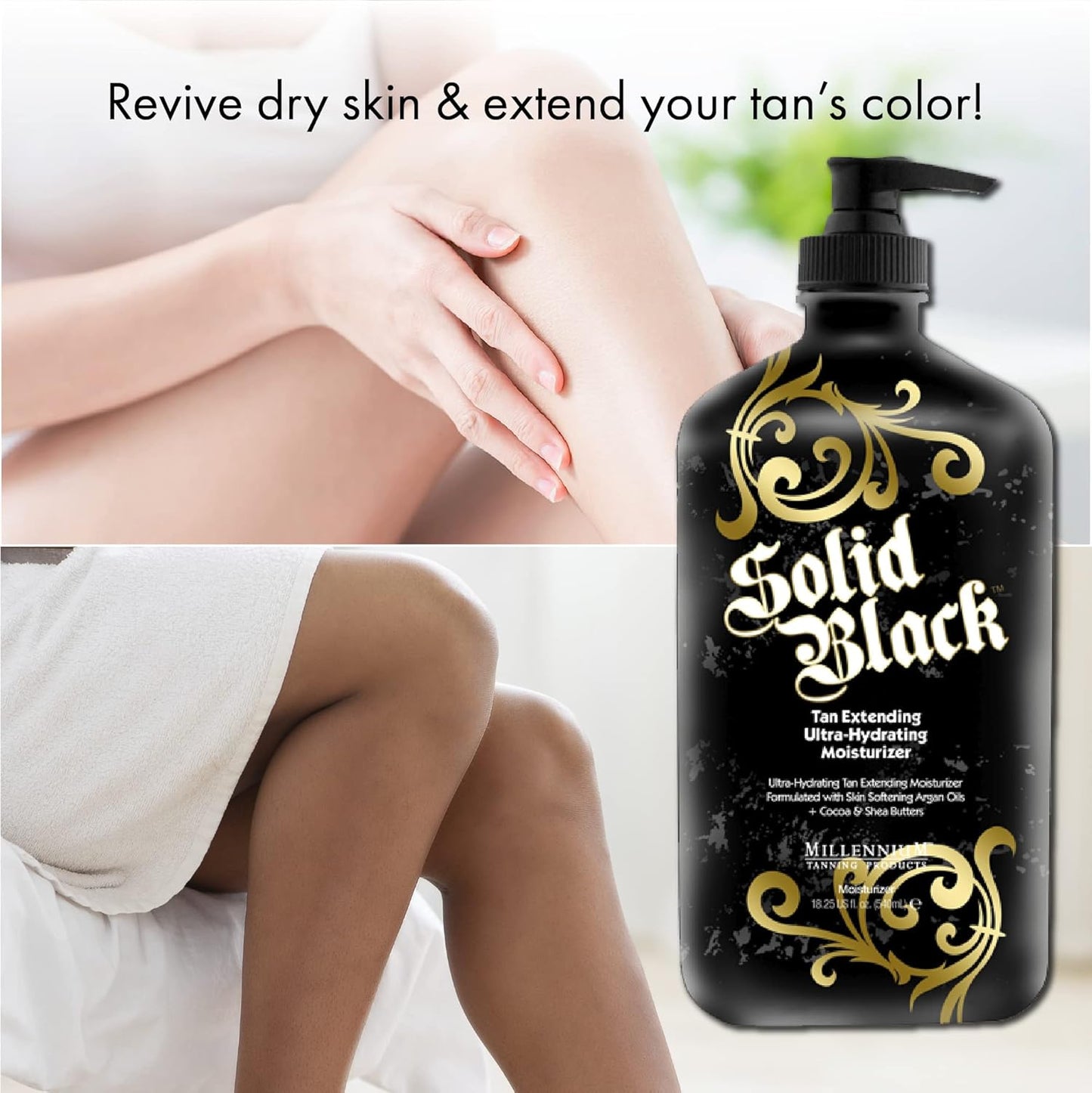 Millennium Solid Black Tan Extender — Argan, Cocoa & Shea Moisturizer