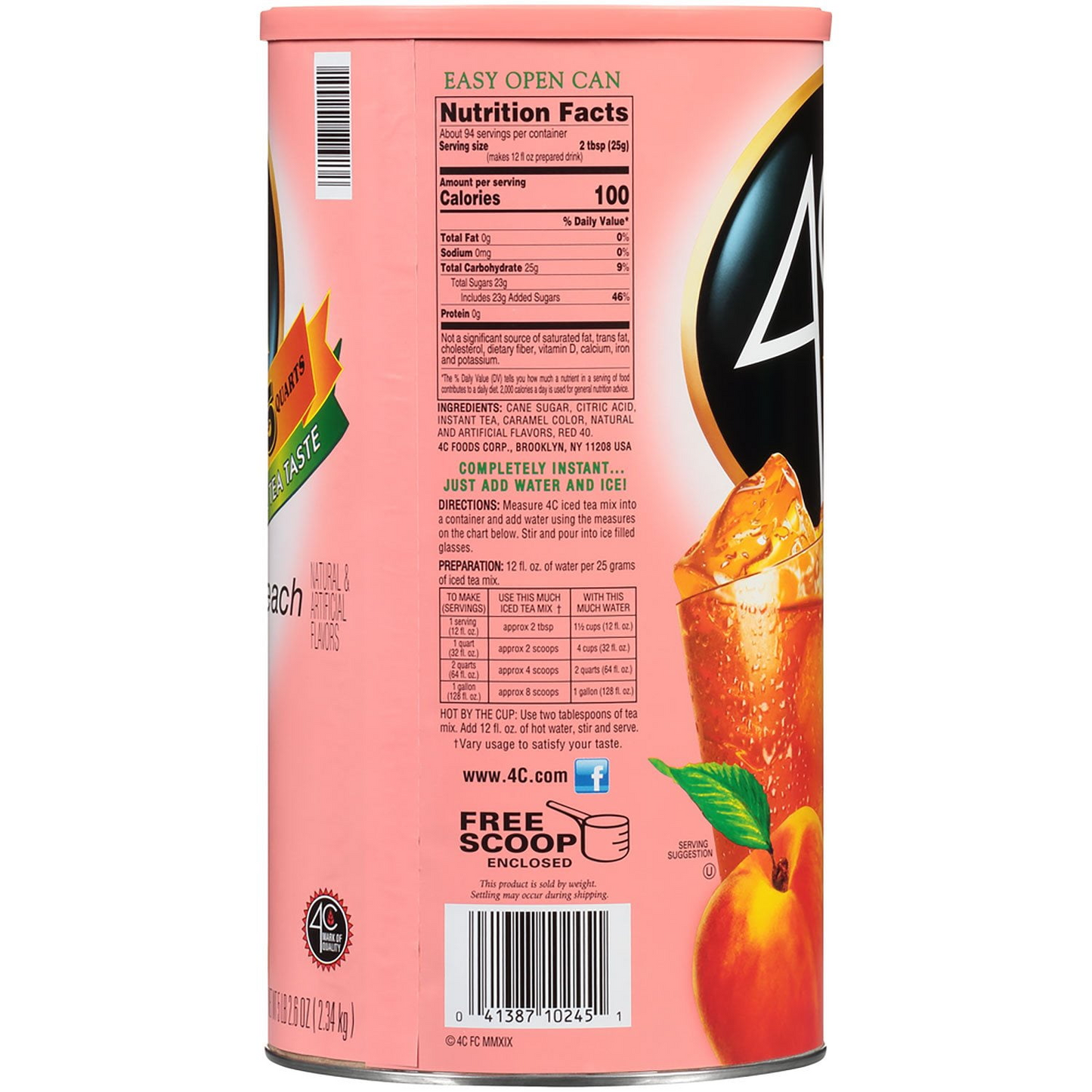 4C Peach Iced Tea Mix - 82.6 oz (2342g)