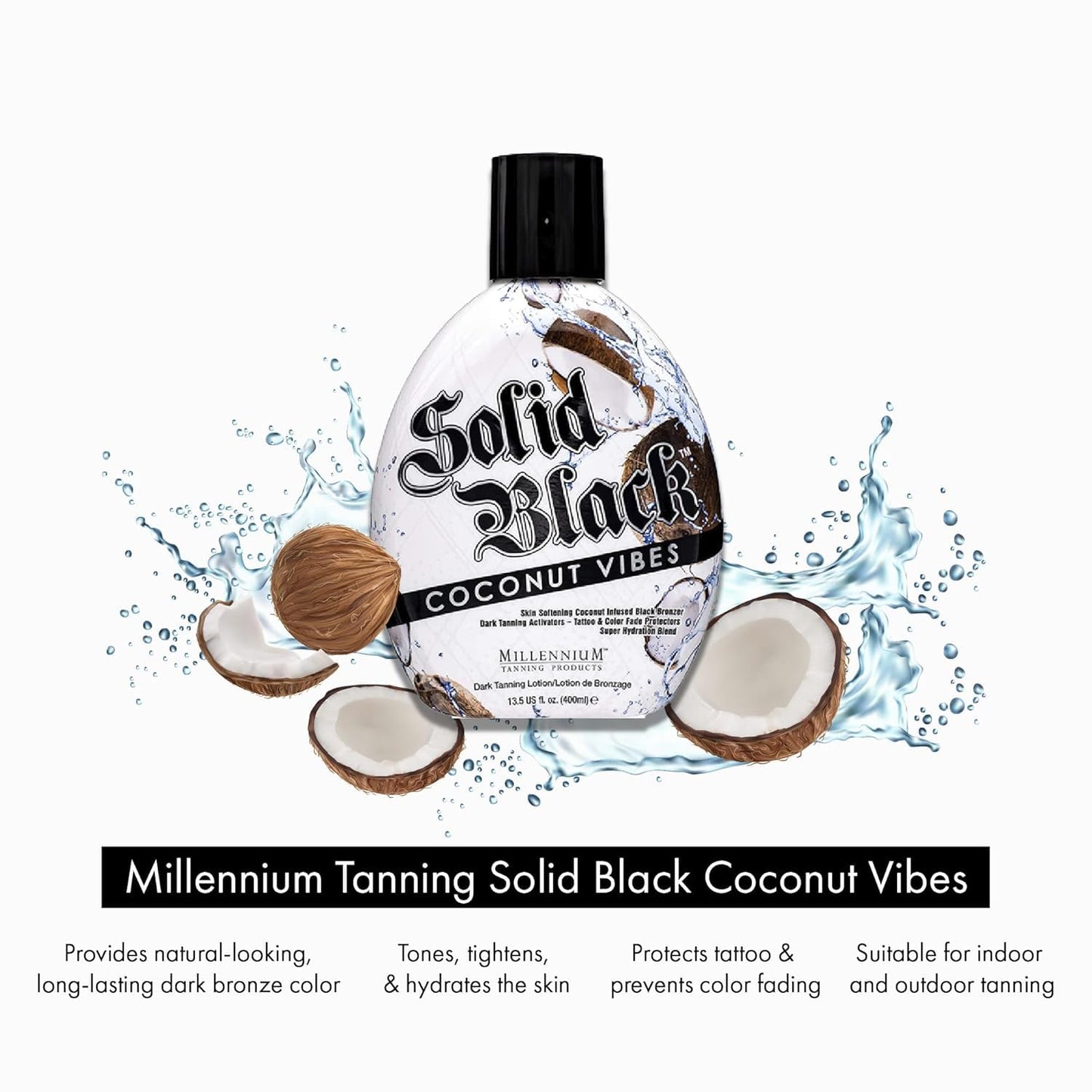 Millennium Tanning 밀레니엄 태닝 솔리드 블랙 코코넛 바이브 — 코코넛 오일 딥 브론저
