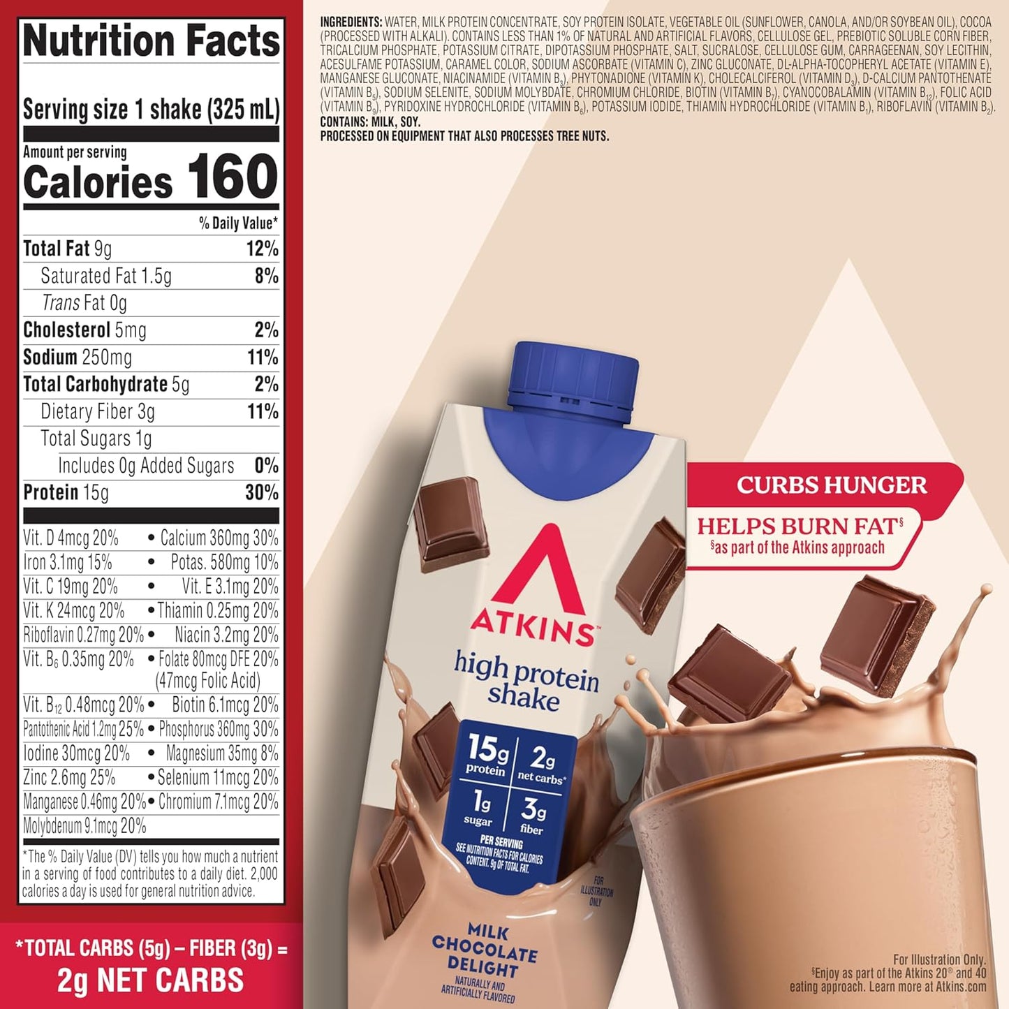 Atkins High Protein Shake — 11 fl oz (325mL) × 12 Bottles