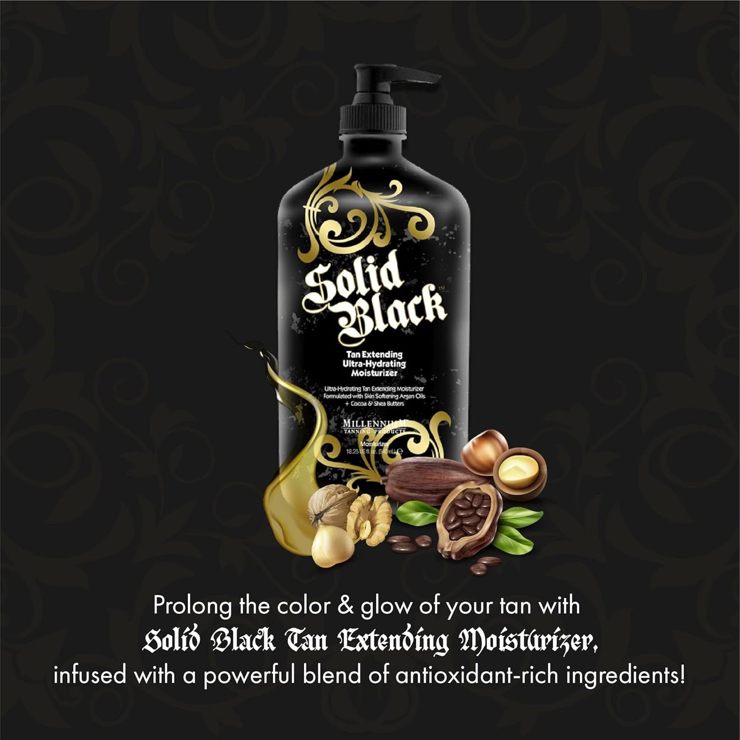 Millennium Solid Black Tan Extender — Argan, Cocoa & Shea Moisturizer