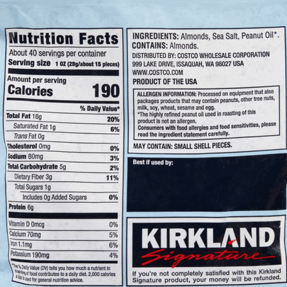 Kirkland Signature Roasted Almonds, Sea Salt - 40 oz (2.5 lbs) / (1.13 kg)