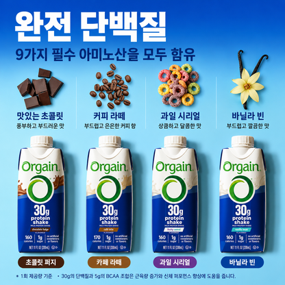 Orgain 30g High Protein Shake — 11 fl oz (325mL) × 12 Bottles