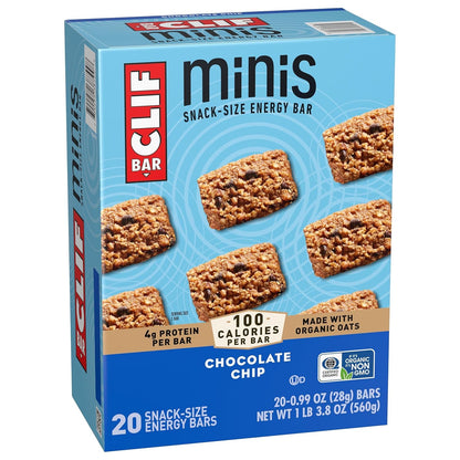 CLIF BAR Minis — Chocolate Chip, 0.99 oz (28g) × 20 Bars