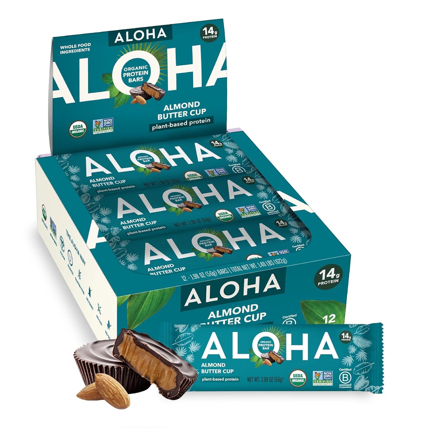 ALOHA 알로하 유기농 식물성 프로틴 바 — 56g (1.98 oz) × 12바