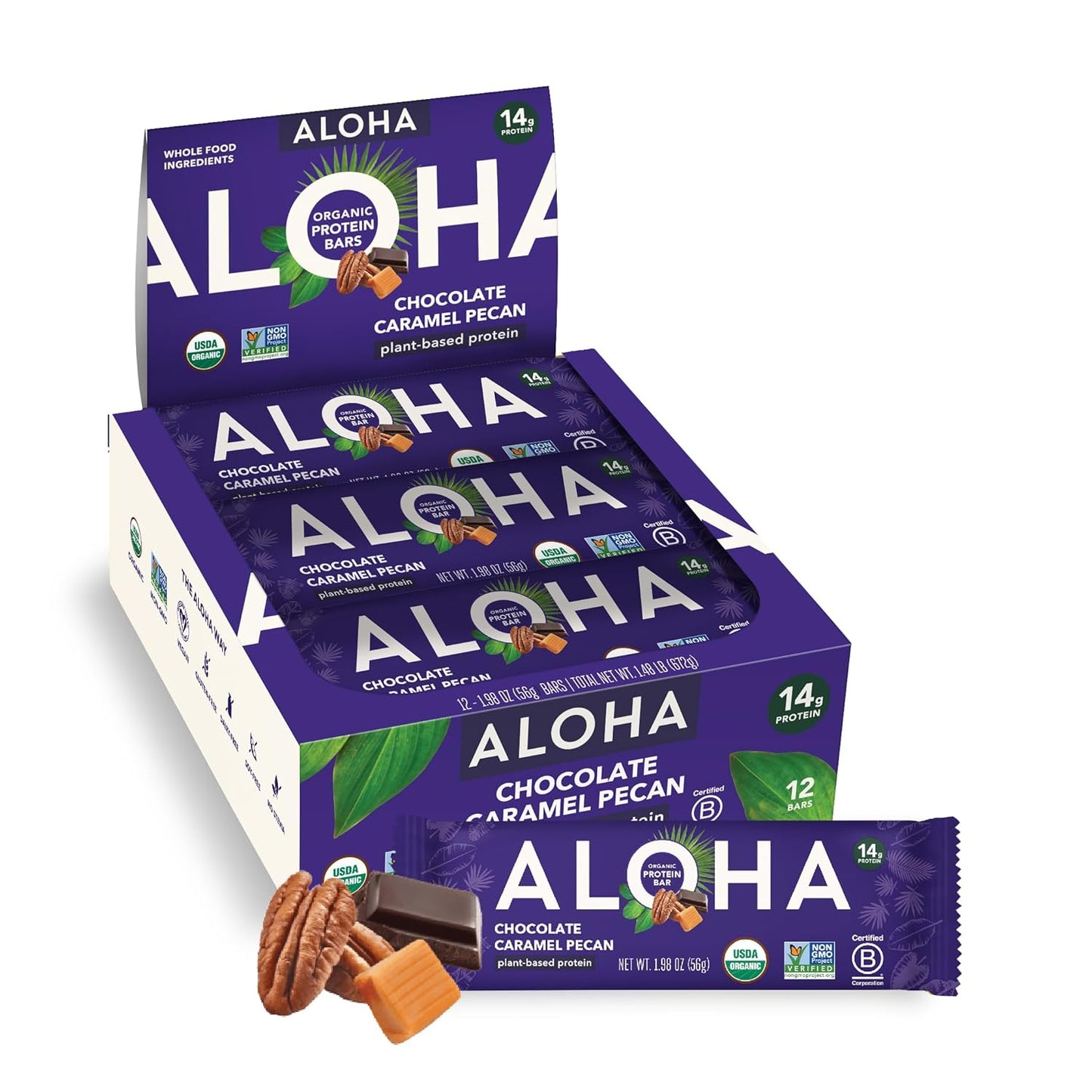 ALOHA 알로하 유기농 식물성 프로틴 바 — 56g (1.98 oz) × 12바