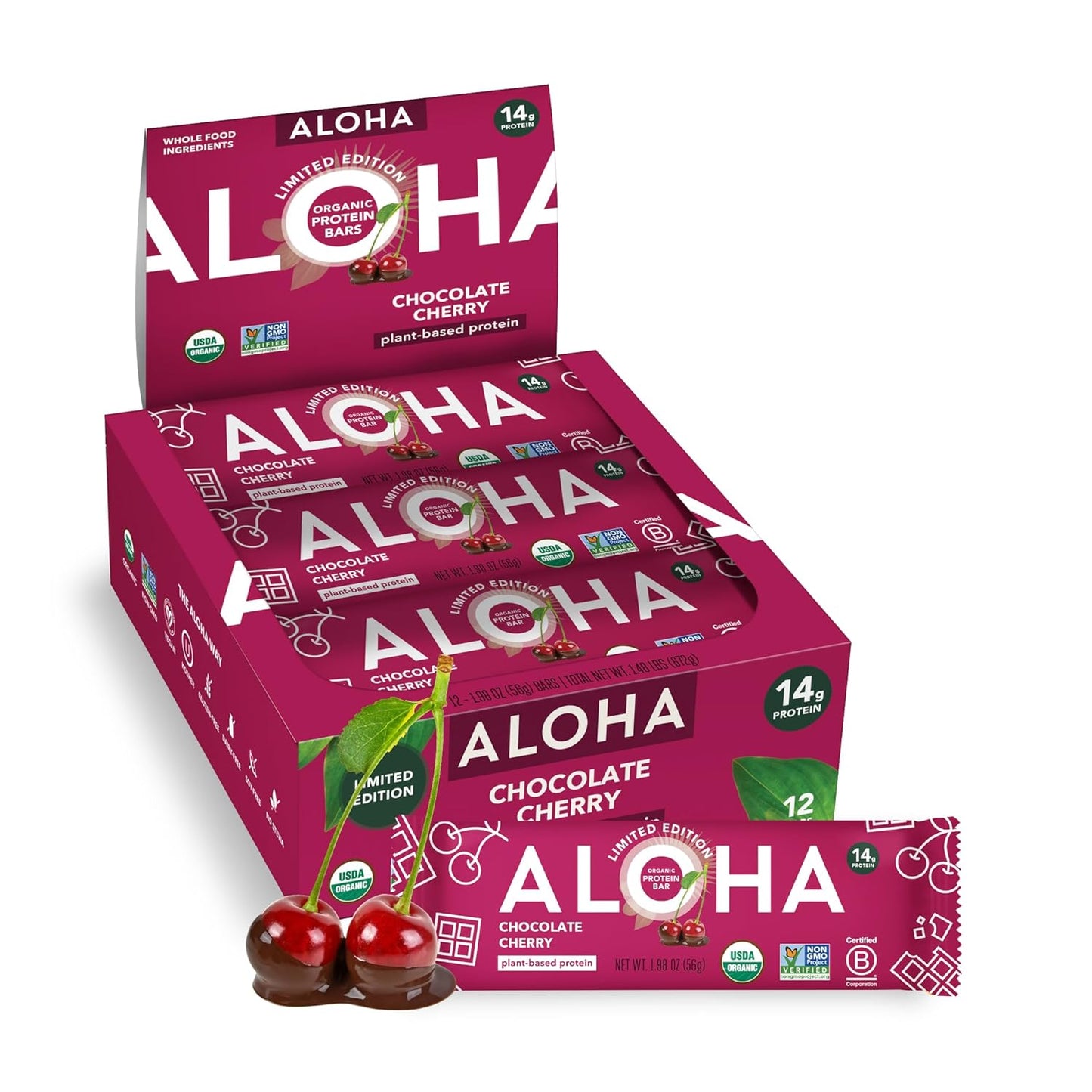 ALOHA 알로하 유기농 식물성 프로틴 바 — 56g (1.98 oz) × 12바