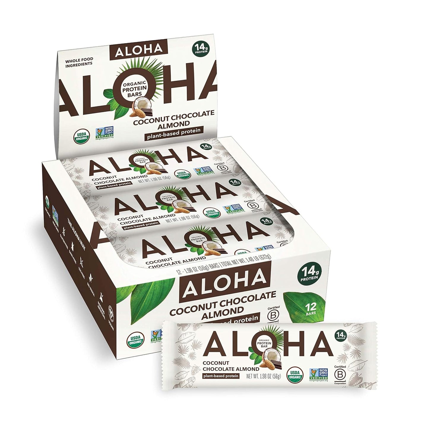 ALOHA 알로하 유기농 식물성 프로틴 바 — 56g (1.98 oz) × 12바