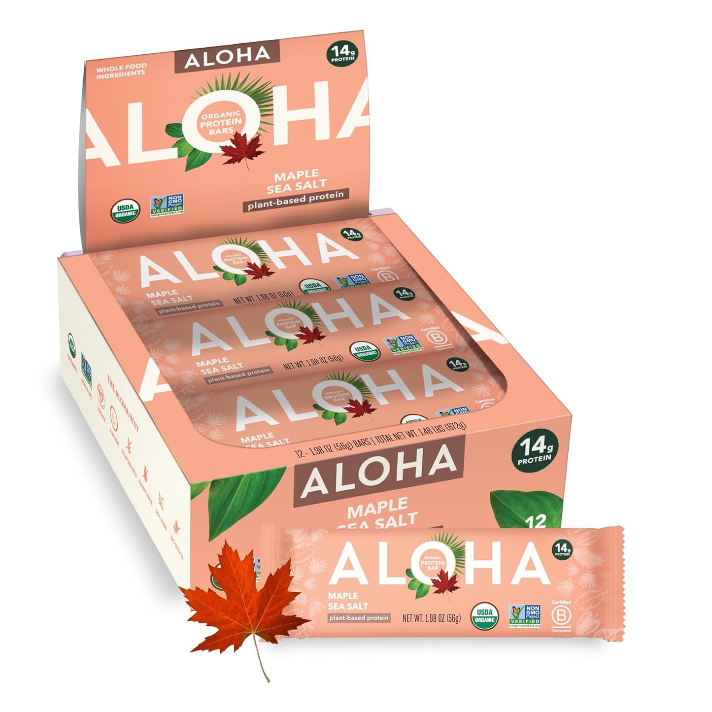ALOHA 알로하 유기농 식물성 프로틴 바 — 56g (1.98 oz) × 12바
