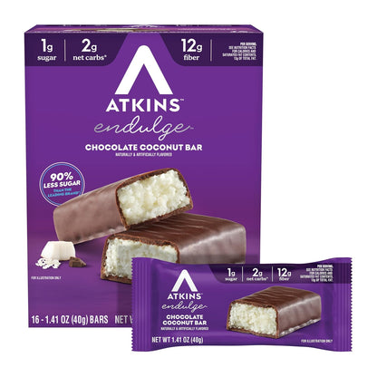Atkins Endulge Snack Bar — Chocolate Coconut, 1.41 oz (40g) × 16 Bars