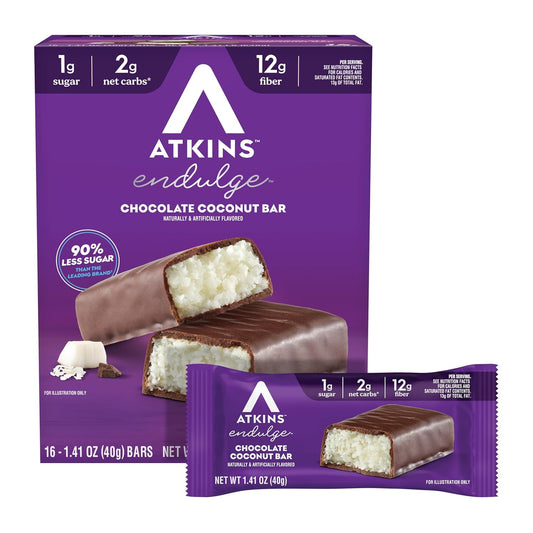 Atkins Endulge 앳킨스 스낵 바 — 초콜릿 코코넛, 40g (1.41 oz) × 16바
