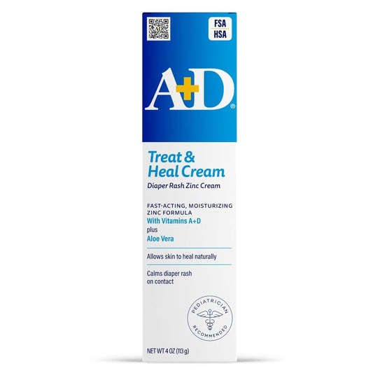 A+D Zinc Oxide Diaper Rash Cream — 10% Zinc Oxide, Fragrance-Free