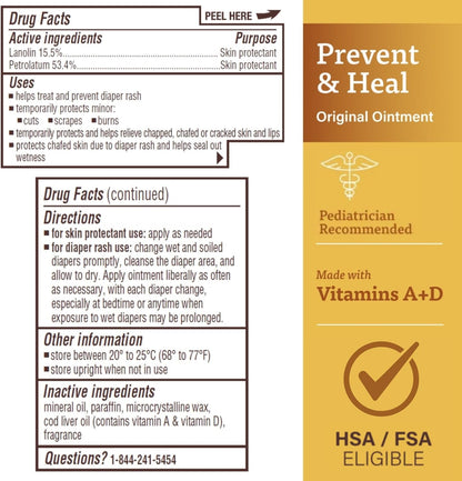 A+D Original Diaper Rash Ointment — Petrolatum & Lanolin Protectant